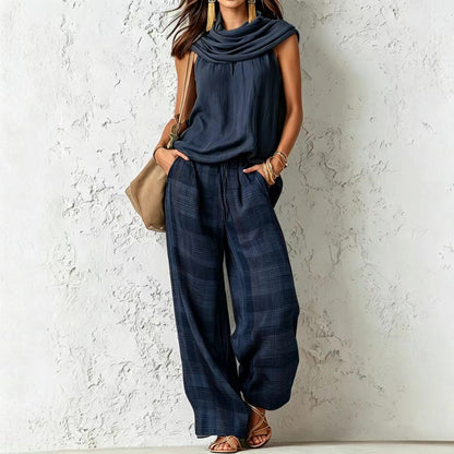 🌷Women's Vintage-Inspired Casual Chic Sleeveless Top And Plaid Trousers Set