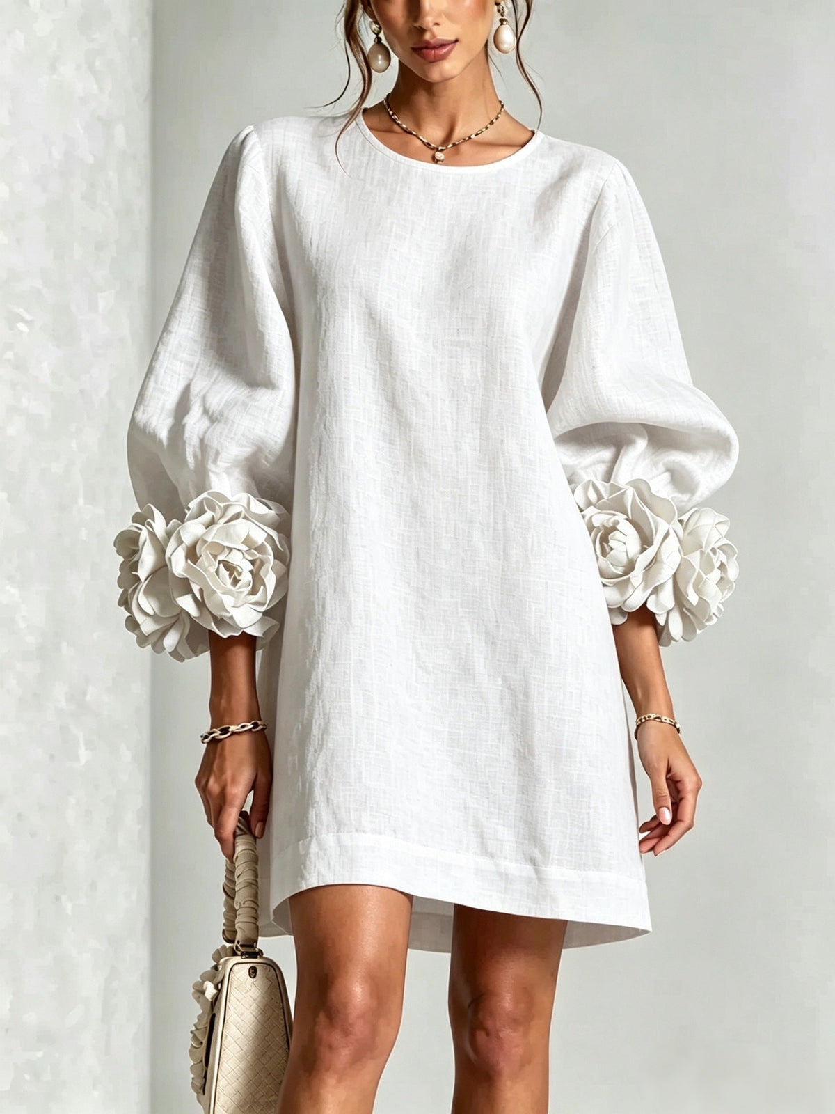 🤲LAST DAY SAVE 49% ⏰Women's 3D Floral Cuff Denim Mini Dress – Relaxed Fit
