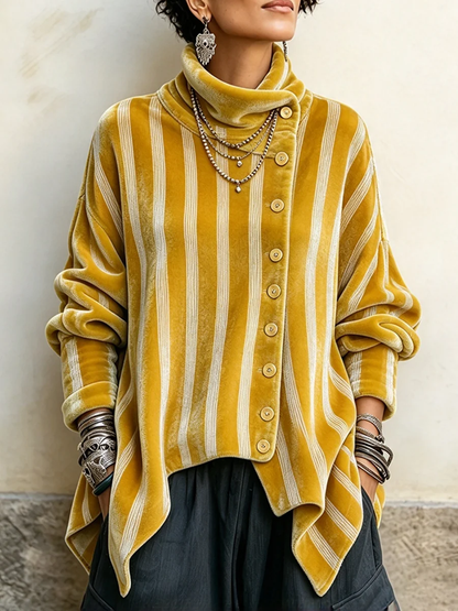 🤲LAST DAY SAVE 49% 🐆Chic Velvet Asymmetric Button Turtleneck Top