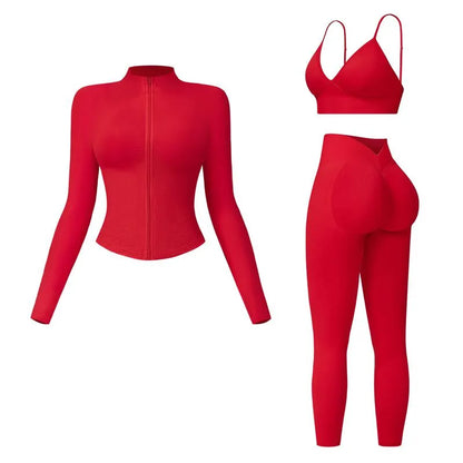 🤲Women's tank top, high-waisted leggings, and zip-up jacket 3-piece sportswear set.
