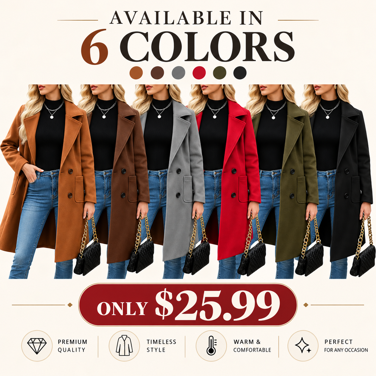 🤲Women's Winter Wool Blend Camel Mid-Long Coat