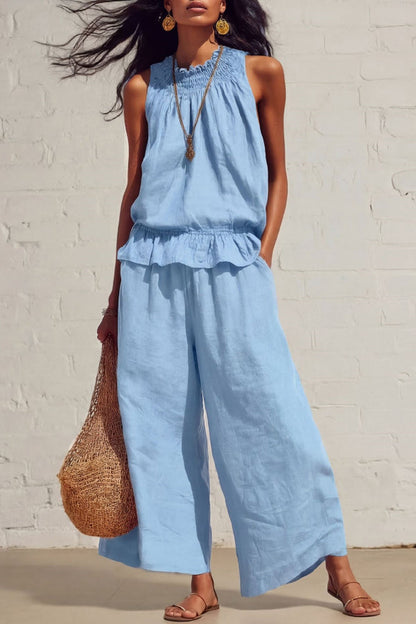 🌷Breezy Linen Blend Sleeveless Top & Wide Leg Pants Set