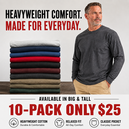 🤲Men's Heavyweight Long-Sleeve Pocket T-Shirt – Relaxed Fit Everyday Casual Tee | Big & Tall Available