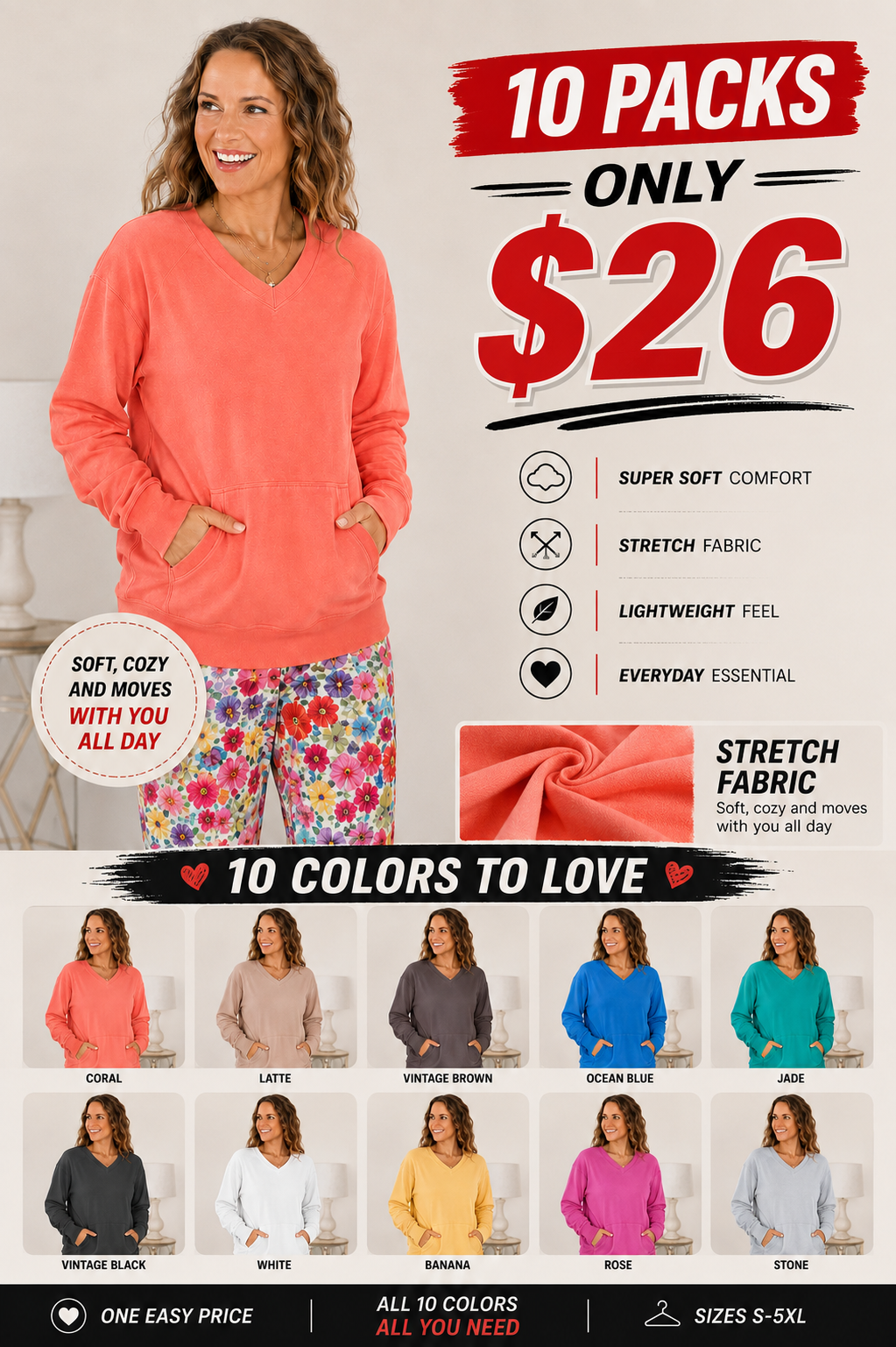 💚Pigment-Dyed Cozy Campfire V-Neck Sweatshirt