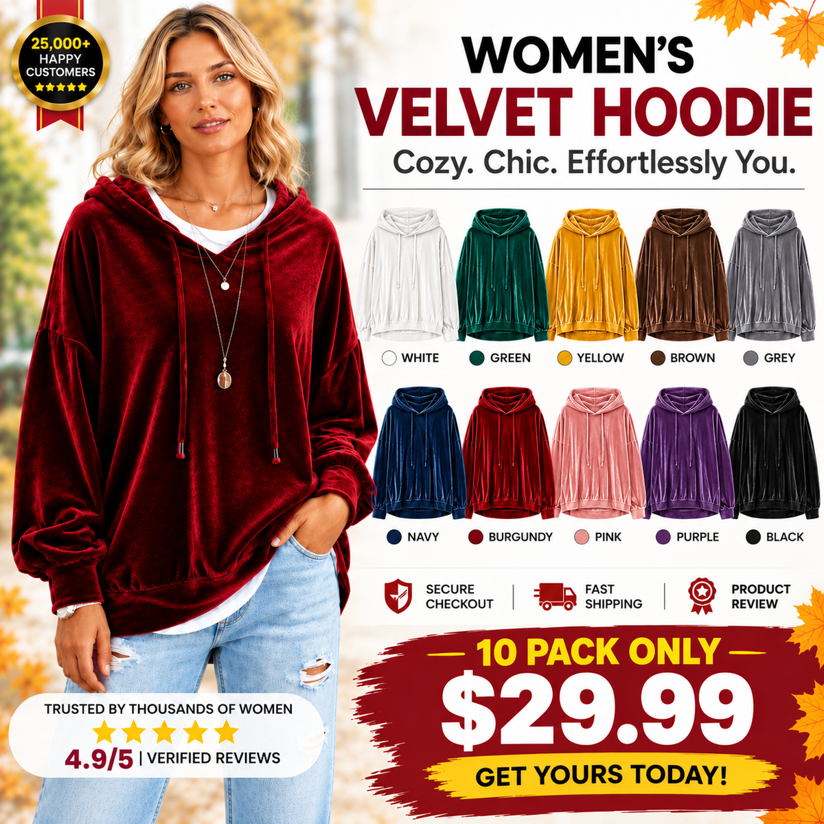 🤲🔥Limited-Time Promotion Women's Loose Velvet Drawstring Hoodie