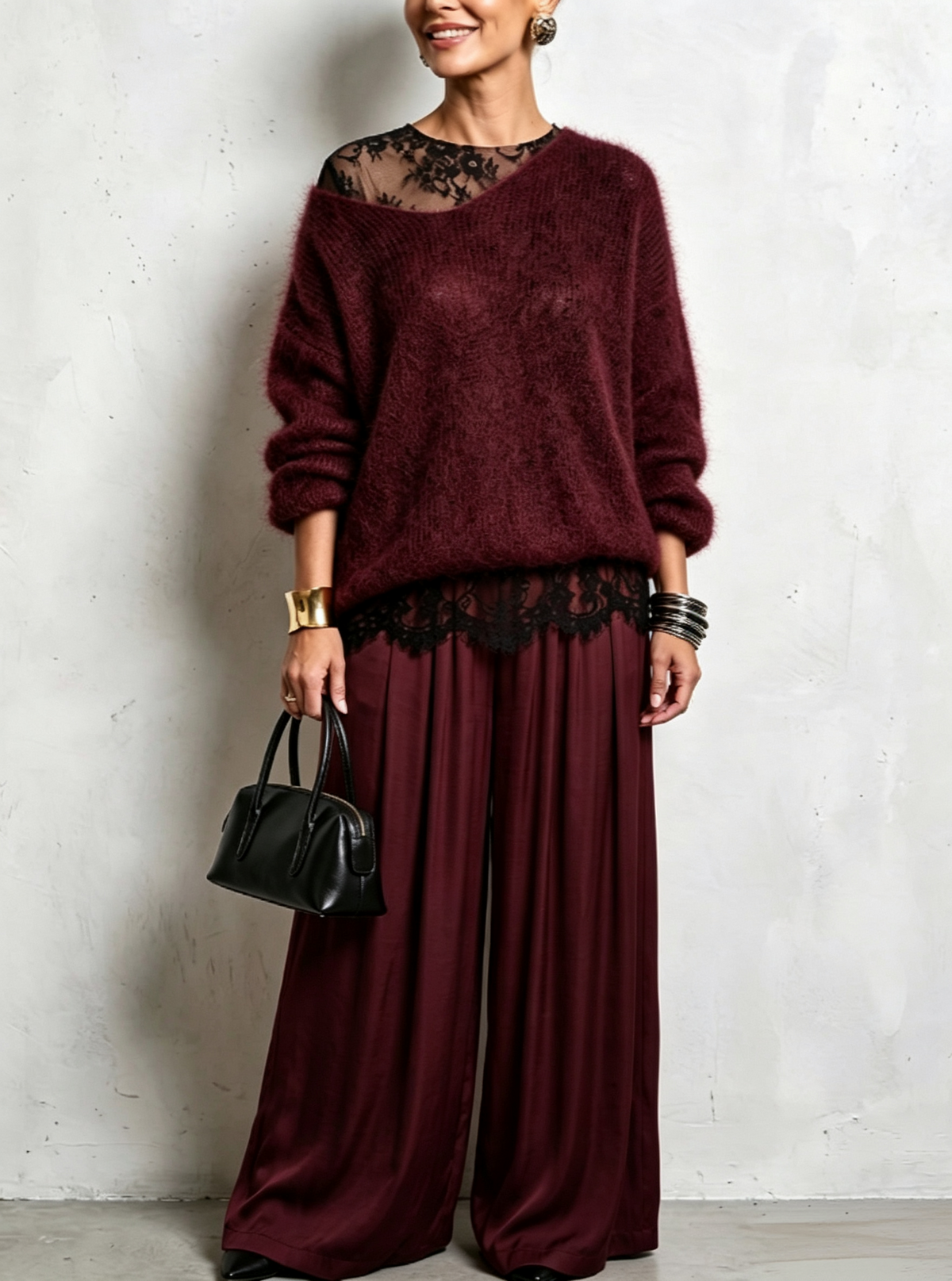 🤲LAST DAY SAVE 49% ⏰Cozy Lace Long Sleeve T-shirt And Mohair Knit Sweater Two Piece Set