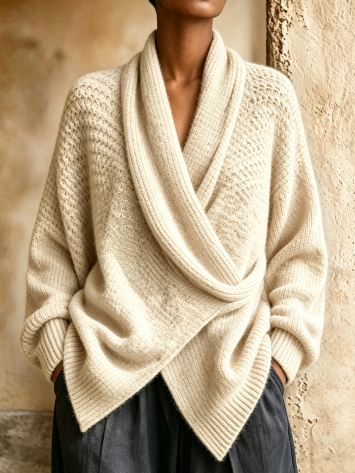 🤲LAST DAY SAVE 49% ⏰Chic Shawl Colla Lime Green Oversized Knitwear