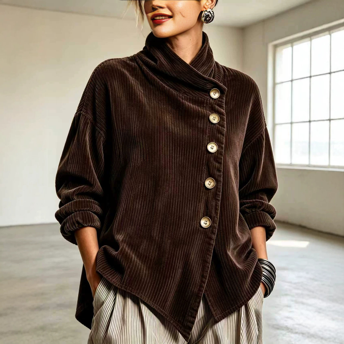 🤲LAST DAY SAVE 49%🔥Chic Oversized Asymmetrical Denim Shirt