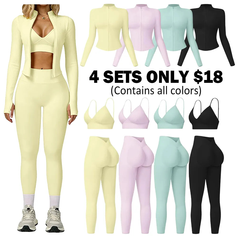 🤲Women's tank top, high-waisted leggings, and zip-up jacket 3-piece sportswear set.