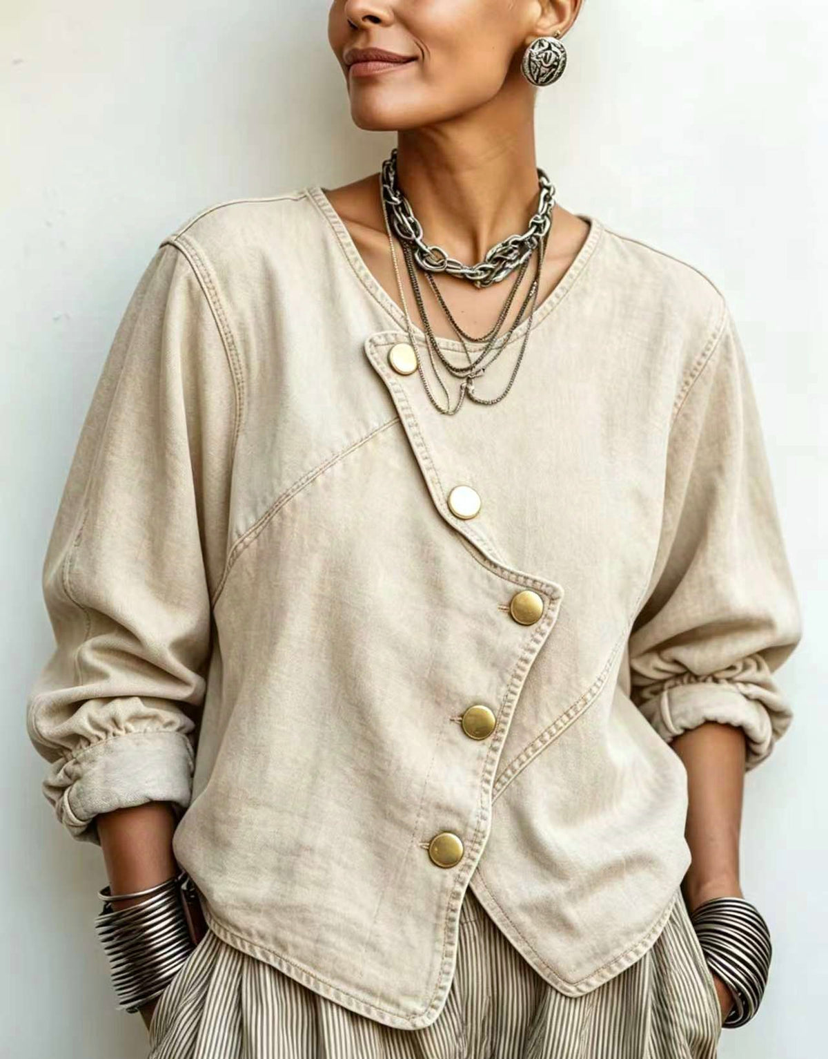 🤲LAST DAY SAVE 49% ⏰Artisti Cozy Asymmetrical Denim Blouse