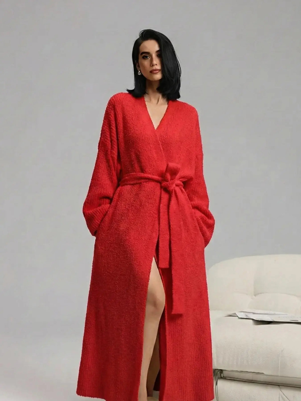 🌷Women's Thickened Thermal Lined Plush Bathrobe with Pockets - Oversized Casual Loungewear