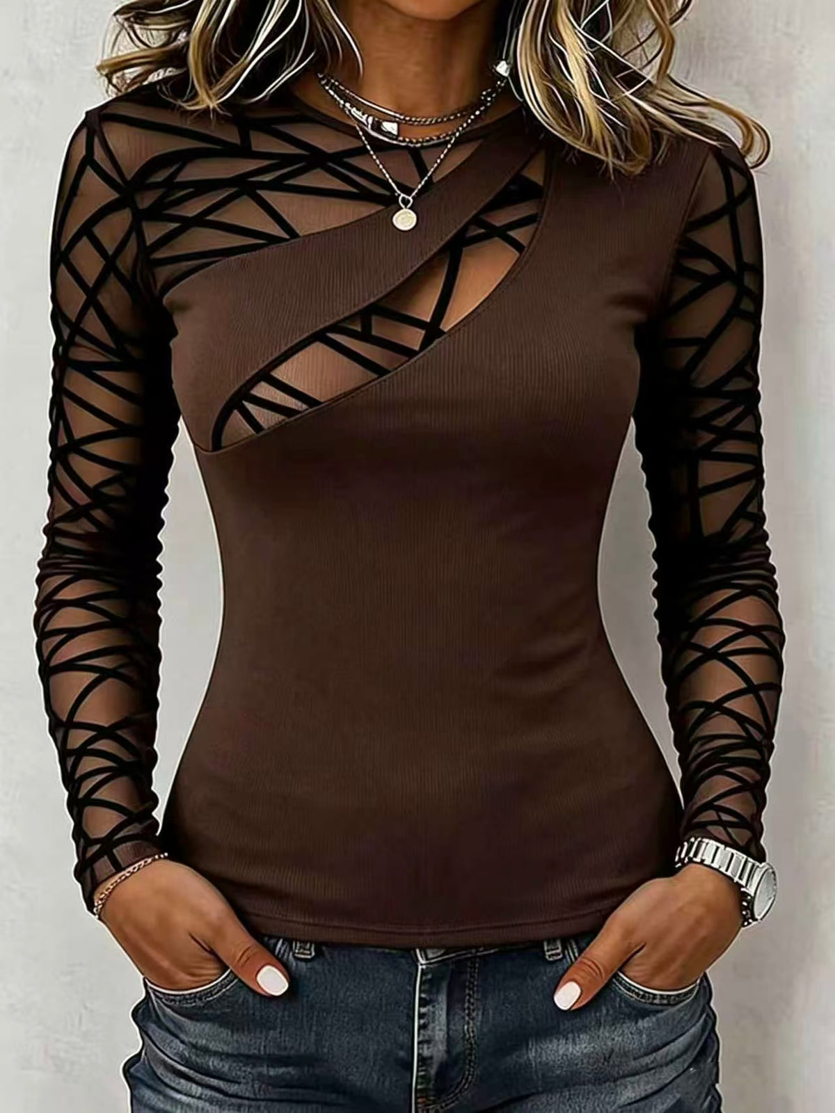 🤲LAST DAY SAVE 49% ⏰Sleek Geometric Mesh Accented Top