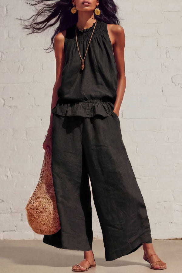 🌷Breezy Linen Blend Sleeveless Top & Wide Leg Pants Set