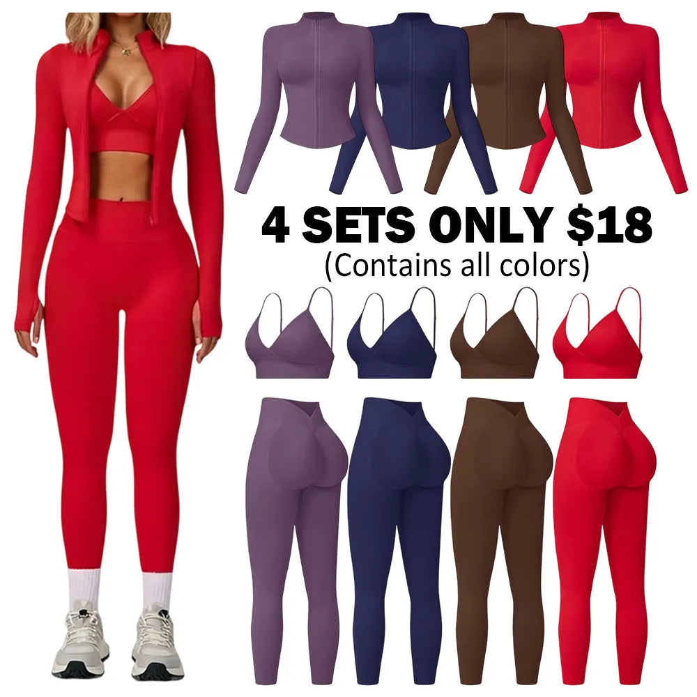 🤲Women's tank top, high-waisted leggings, and zip-up jacket 3-piece sportswear set.