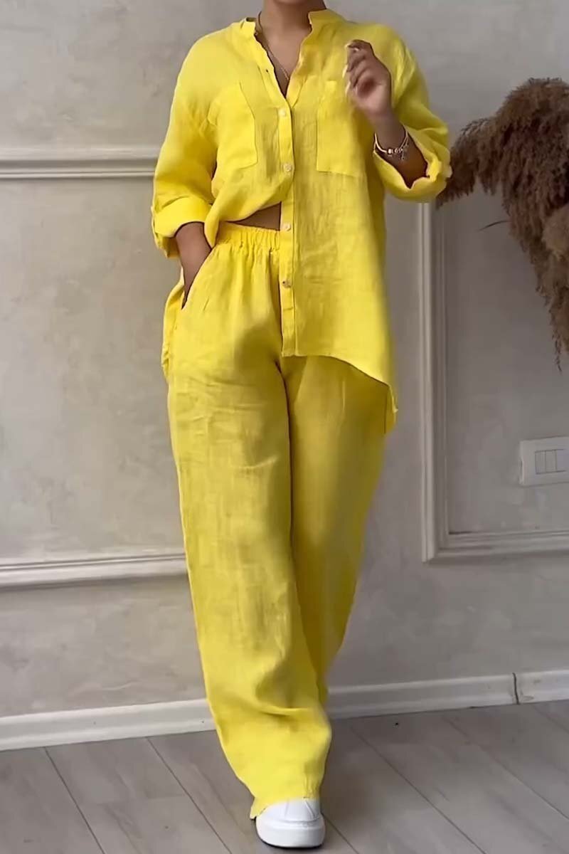 🤲Casual solid color cotton and linen pants two-piece set