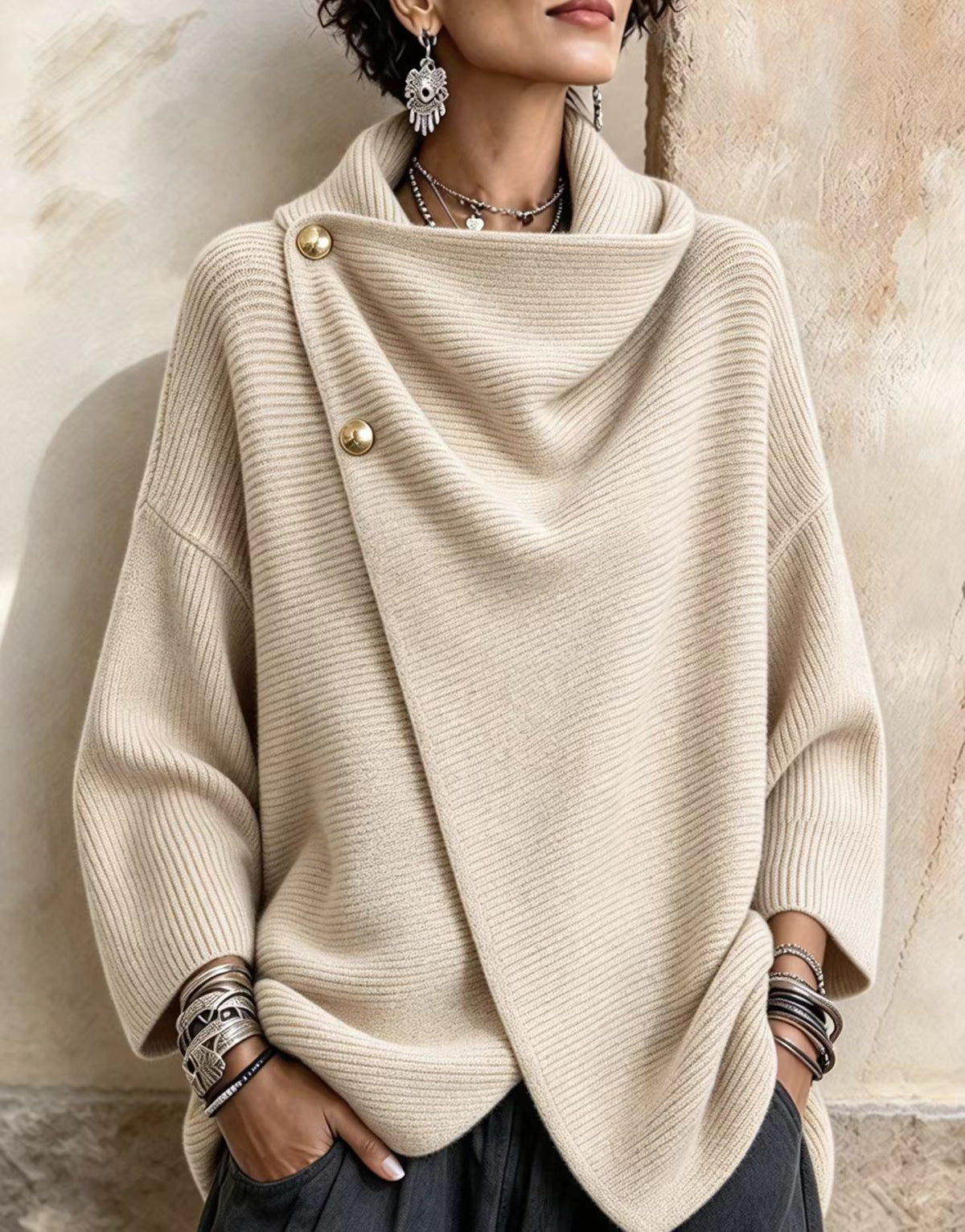 🤲LAST DAY SAVE 49% ⏰Relaxed Chic Knitted Asymmetric Button-up Top