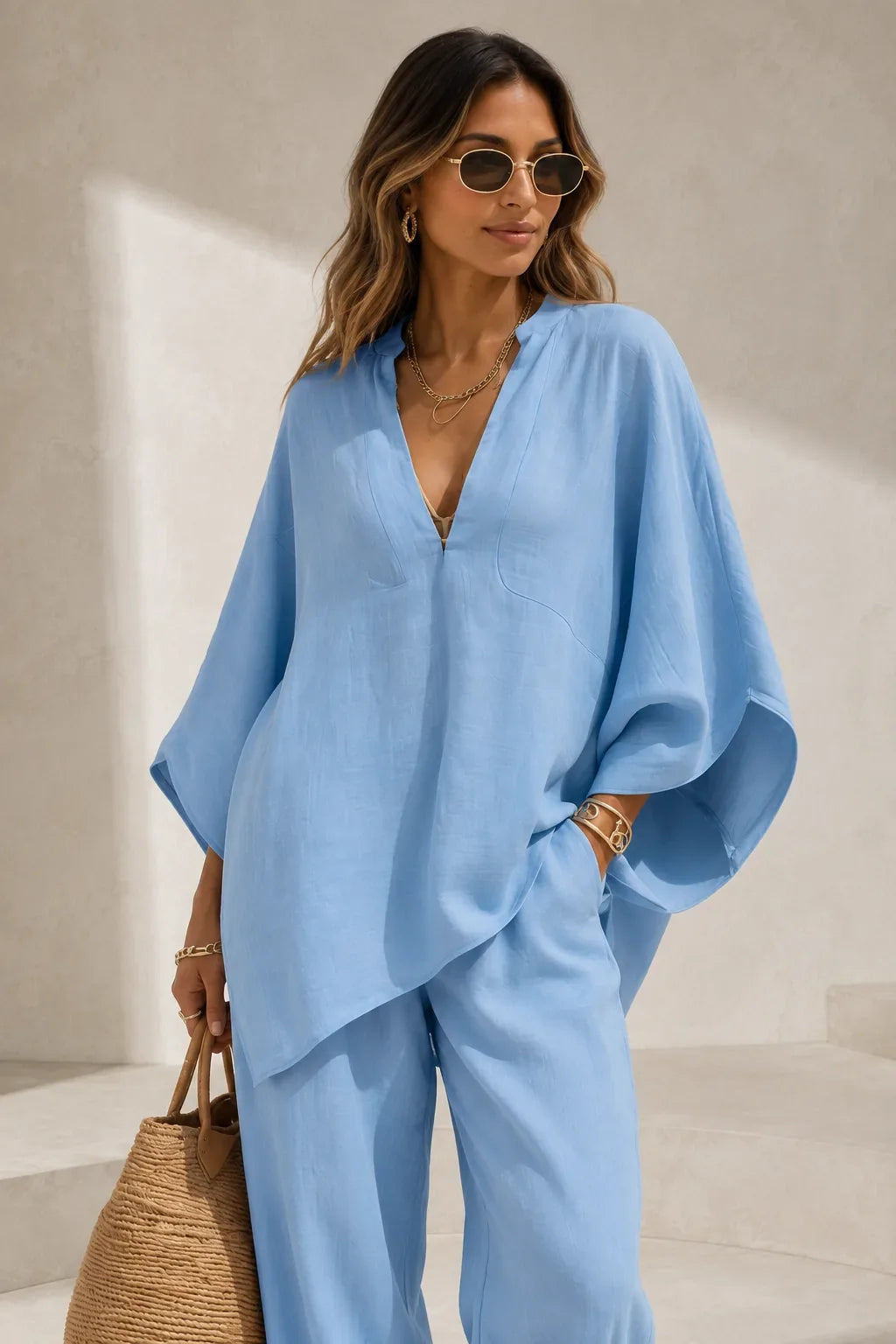 V-neck flowy set