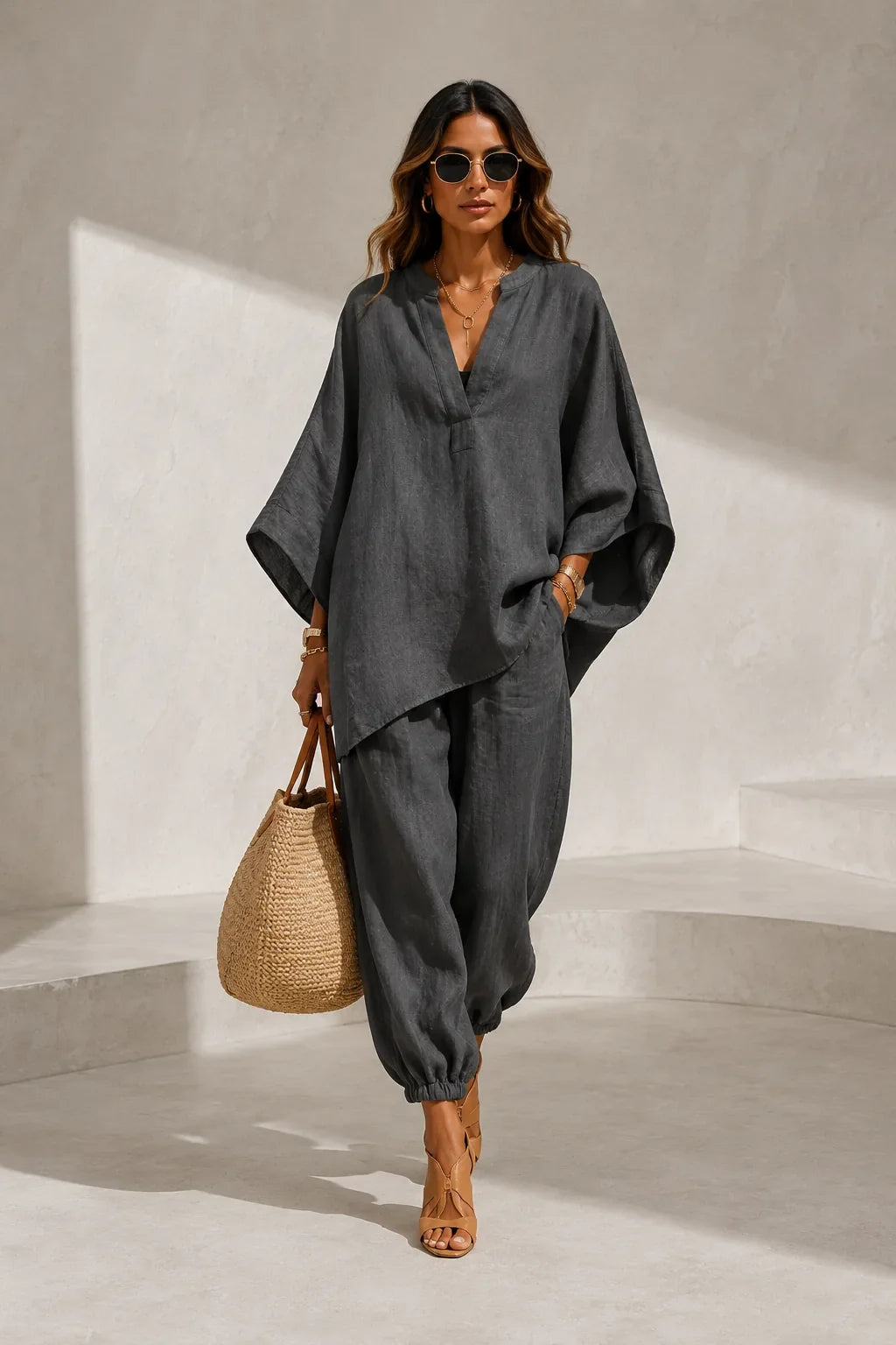 V-neck flowy set