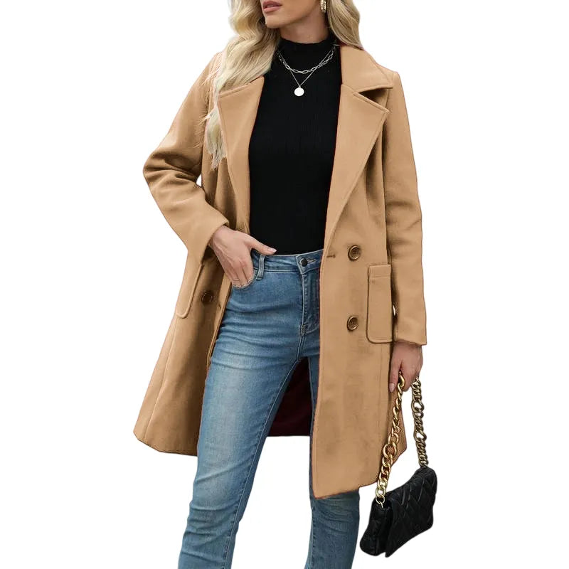 🤲Women's Winter Wool Blend Camel Mid-Long Coat