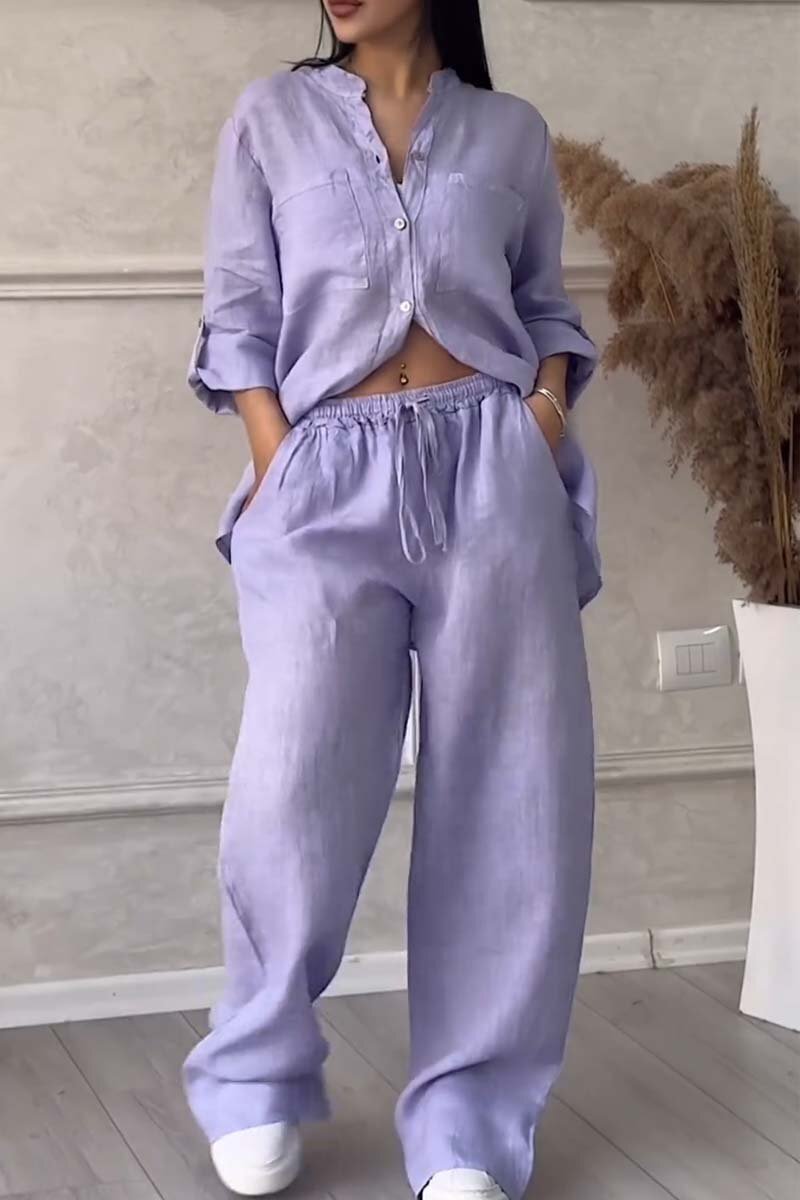 🤲Casual solid color cotton and linen pants two-piece set