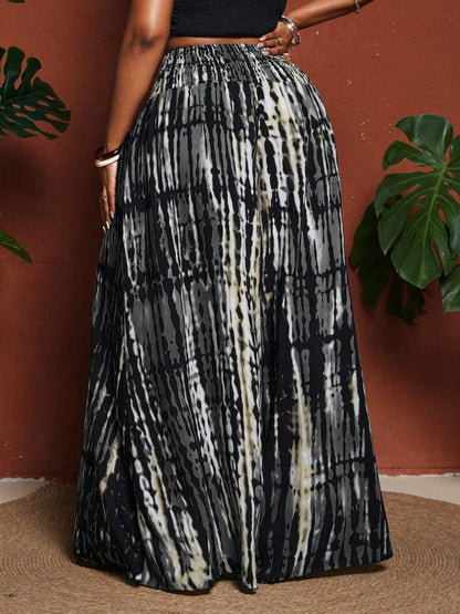Women's Plus Size Tie-Dye Wide-Leg Pants- Travel & Daily Use