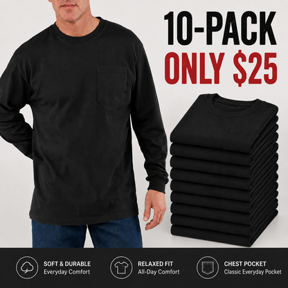 🤲Men's Heavyweight Long-Sleeve Pocket T-Shirt – Relaxed Fit Everyday Casual Tee | Big & Tall Available
