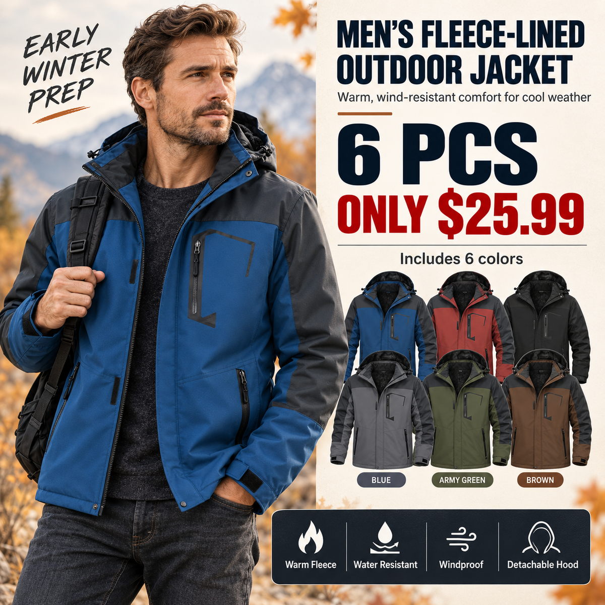 🤲 BESTSELLER | 6PCS $25.99 | Men's Fleece-Lined Outdoor Jacket