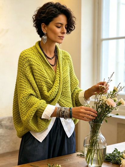 🤲LAST DAY SAVE 49% ⏰Cozy Relaxed Batwing Sleeves Crossover V-neck Sweater