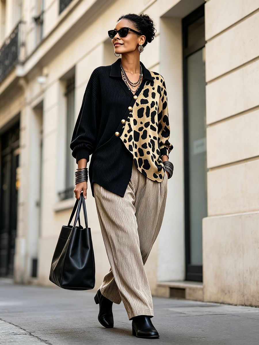 🤲LAST DAY SAVE 49% ⏰Chic Bold Leopard Color-block Asymmetric Sweater
