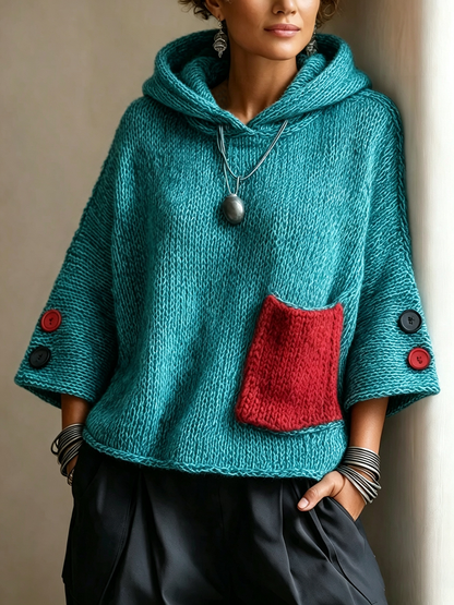 🤲LAST DAY SAVE 49% ⏰Relaxed Contrast Pocket Hooded Sweater