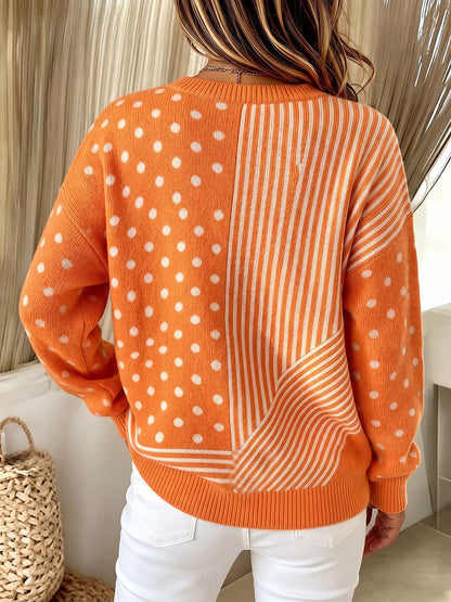 🤲LAST DAY SAVE 49% ⏰Chic Vibrant Orange Mixed-pattern Knit Sweater