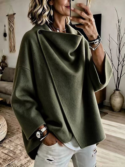 🤲LAST DAY SAVE 49% ⏰Women's Asymmetrical Button Wrap Collar Poncho Sweater