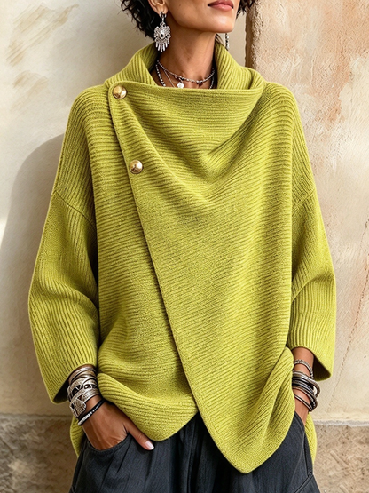 🤲LAST DAY SAVE 49% ⏰Relaxed Chic Knitted Asymmetric Button-up Top