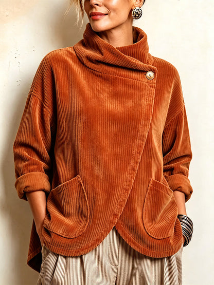 🤲LAST DAY SAVE 49% ⏰Cozy Asymmetric Button-Accented Corduroy Top