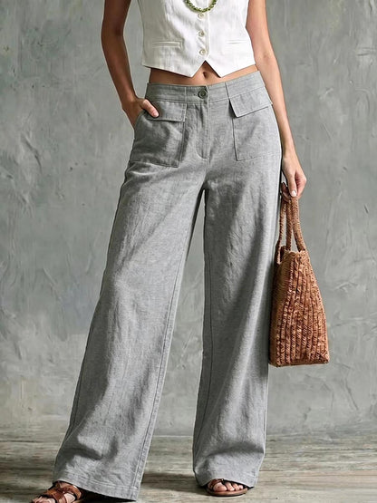 🤲LAST DAY SAVE 49% ⏰Women's Solid Color High-waisted Casual Loose Cotton Linen Wide-leg Pants