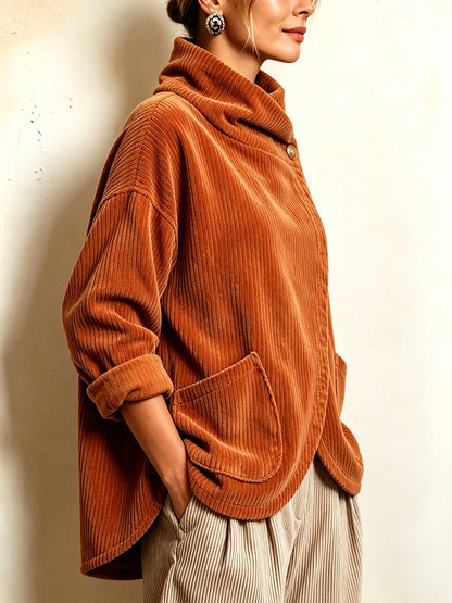 🤲LAST DAY SAVE 49% ⏰Cozy Asymmetric Button-Accented Corduroy Top