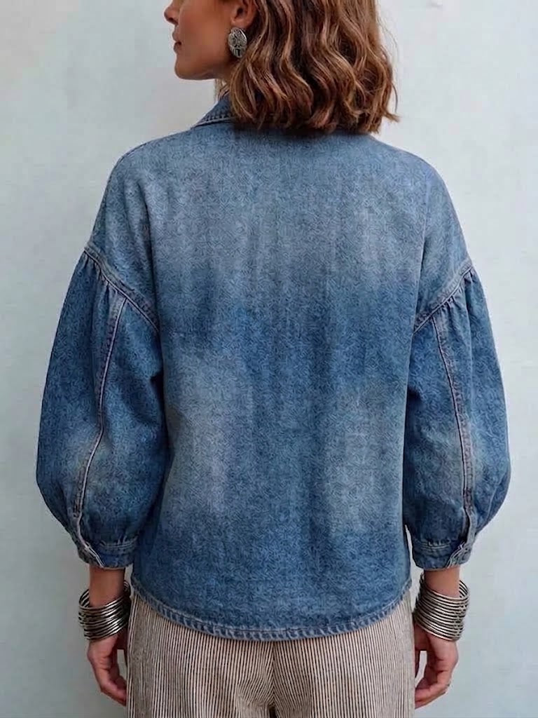🤲LAST DAY SAVE 49% ⏰Asymmetrical Slant Gold Button Lantern Sleeve Denim Jacket