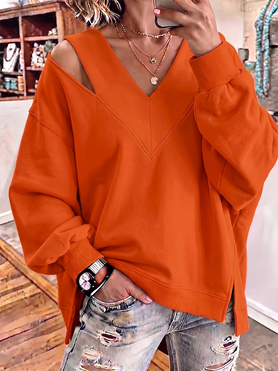 🤲LAST DAY SAVE 49% ⏰Chic Cutout V-Neck Oversized Sweatshirt