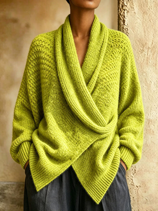 🤲LAST DAY SAVE 49% ⏰Chic Shawl Colla Lime Green Oversized Knitwear