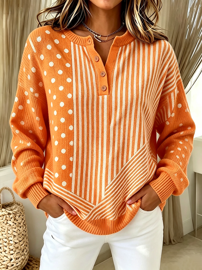 🤲LAST DAY SAVE 49% ⏰Chic Vibrant Orange Mixed-pattern Knit Sweater
