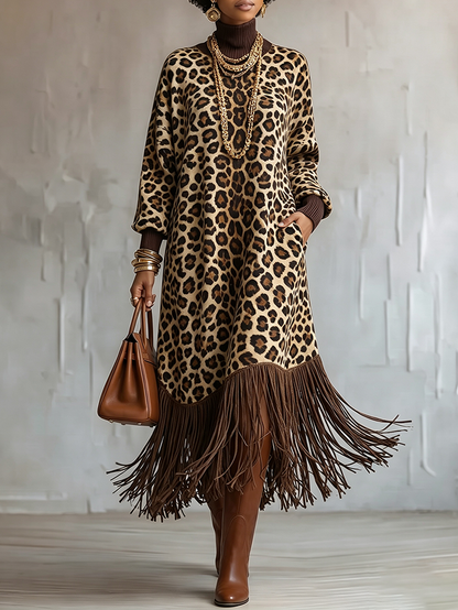 🤲LAST DAY SAVE 49% ⏰Boho Chic Wild Leopard Fringe Dress— FREE Handbag