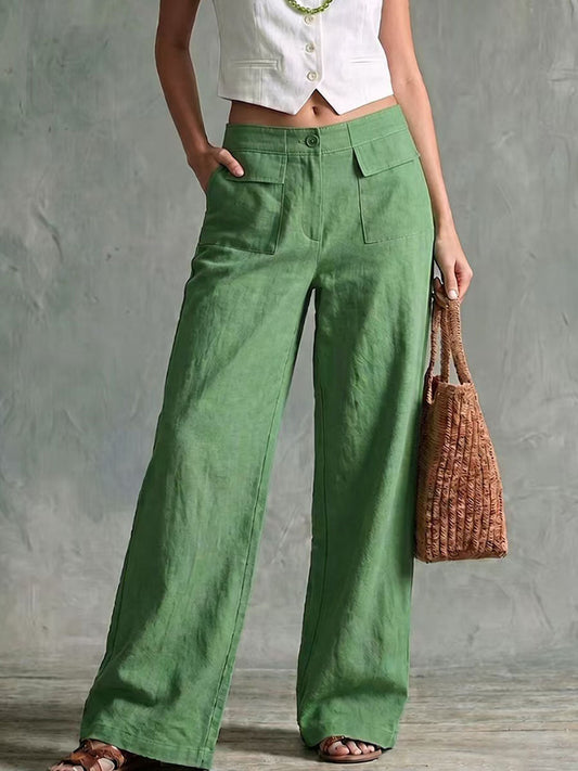 🤲LAST DAY SAVE 49% ⏰Women's Solid Color High-waisted Casual Loose Cotton Linen Wide-leg Pants