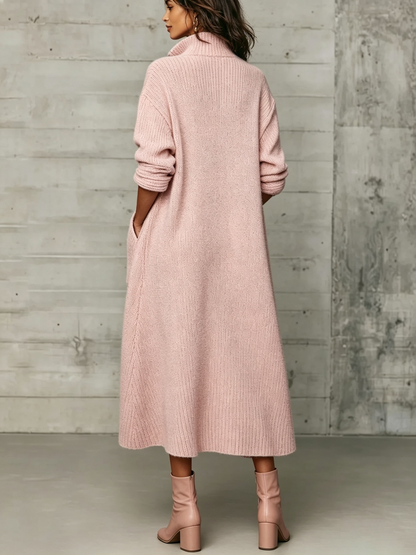 🤲LAST DAY SAVE 49% ⏰Elegant Quarter-zip High Collar Oversized Knit Midi Dress