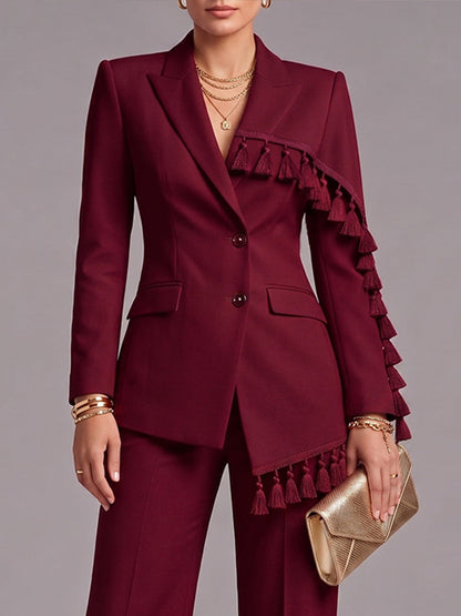 🤲LAST DAY SAVE 49% ⏰Elegant Tassel Trim Blazer & Wide-Leg Pants Set