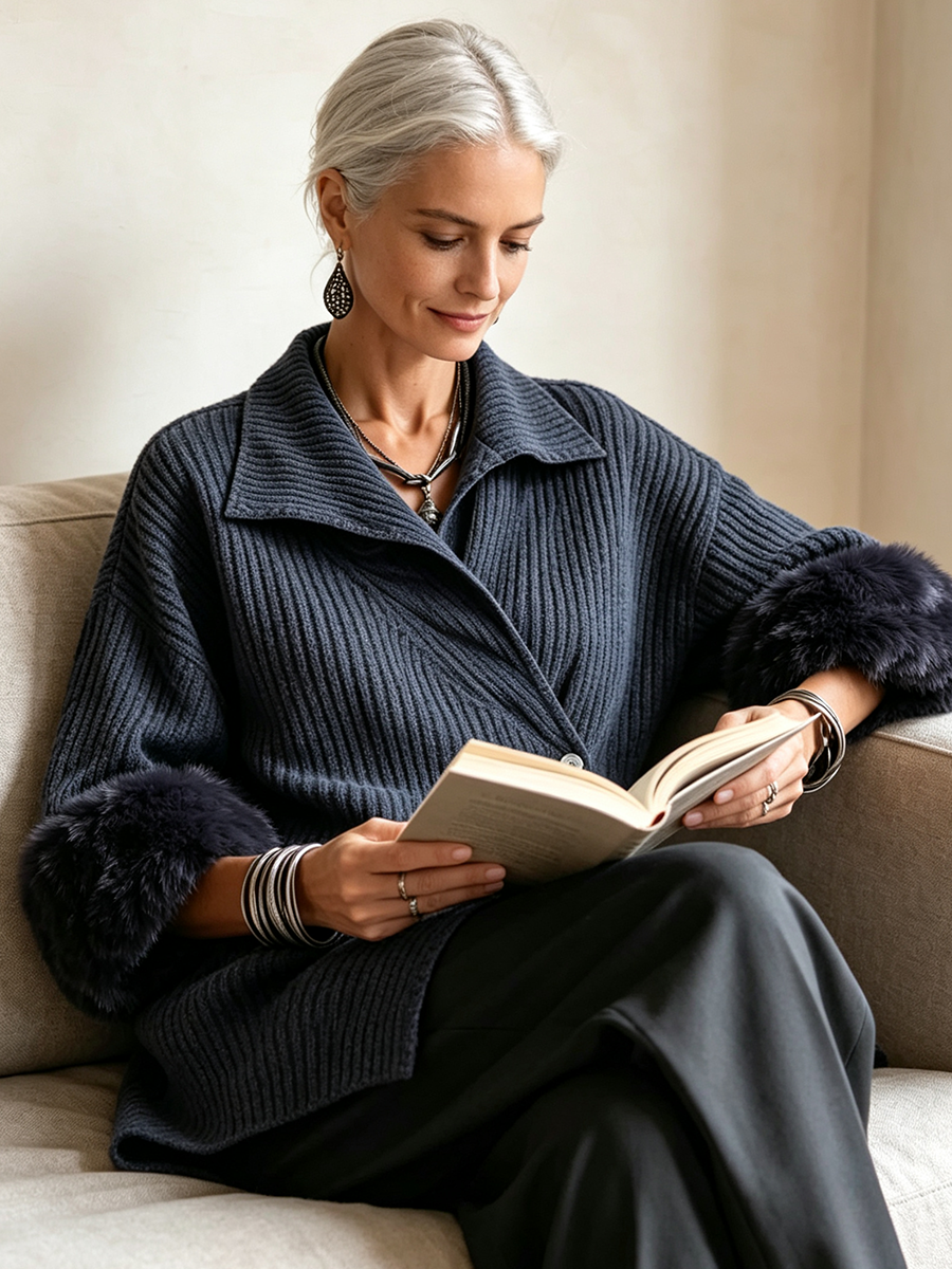 🤲LAST DAY SAVE 49% ⏰Cozy Ribbed Fur-trimmed Knitted Cardigan
