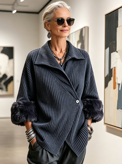 🤲LAST DAY SAVE 49% ⏰Cozy Ribbed Fur-trimmed Knitted Cardigan