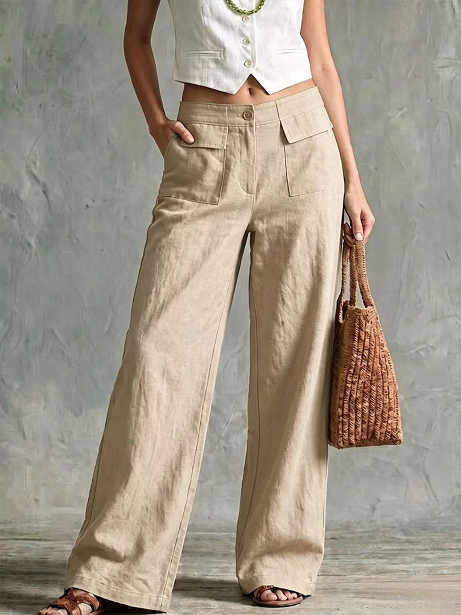 🤲LAST DAY SAVE 49% ⏰Women's Solid Color High-waisted Casual Loose Cotton Linen Wide-leg Pants