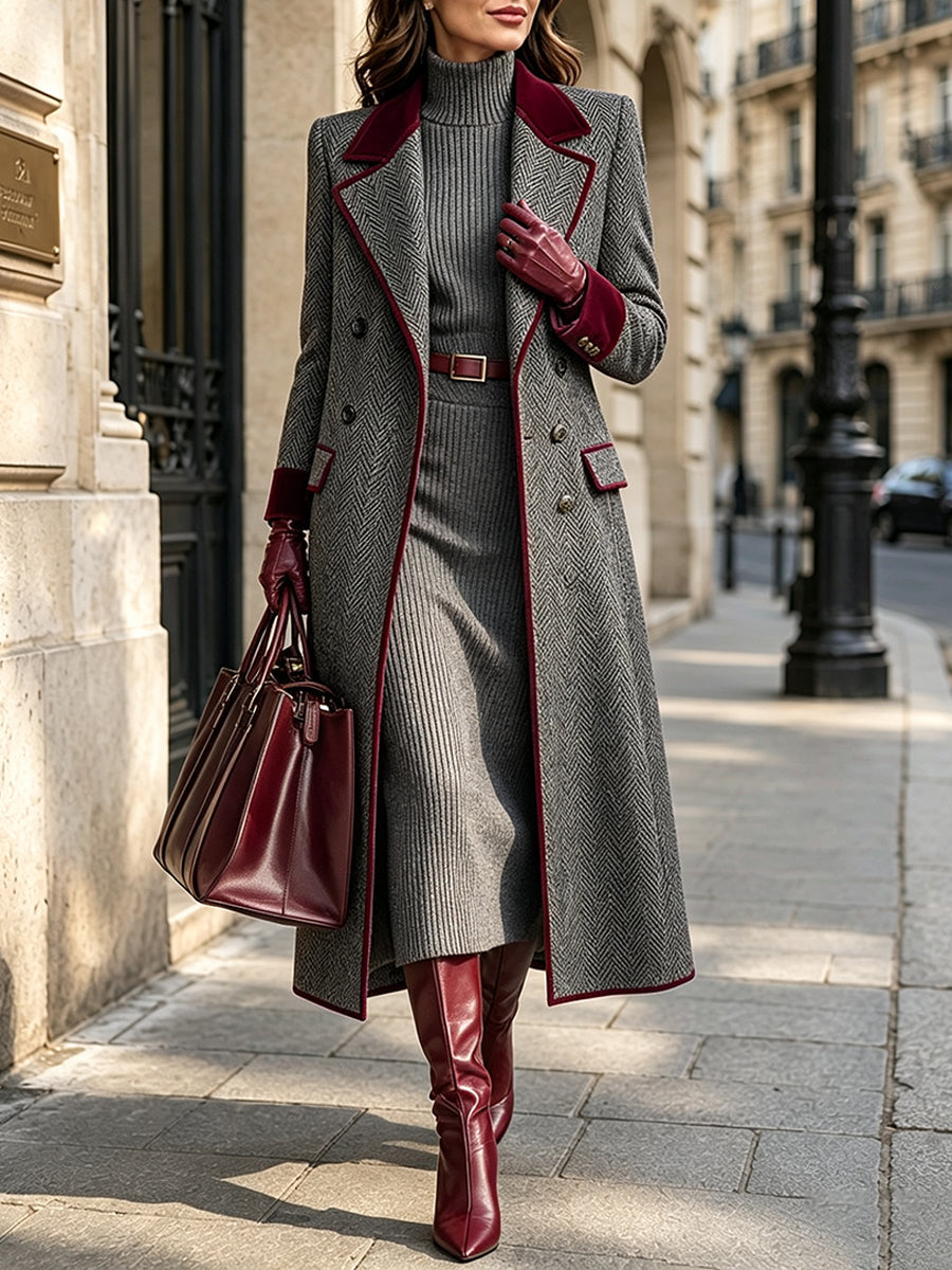 🤲LAST DAY SAVE 49% ⏰Elegant Herringbone Wool-blend Long Coat
