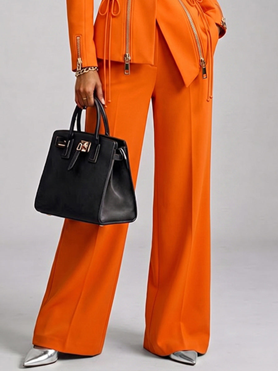 🤲LAST DAY SAVE 49% 🧡 Women’s Orange 2-Piece Suit Set with Wide-Leg Pants — FREE Handbag