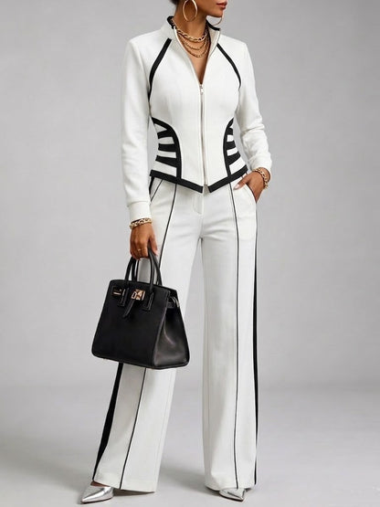 🤲LAST DAY SAVE 49% ⏰Cozy And Casual Two-piece Set Featuring A Slim-fit, Stretchy Zip-up Sweatshirt And Pants With Black Webbing Trim— FREE Handbag